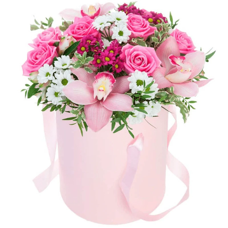 Цветы в коробке с орхидеями